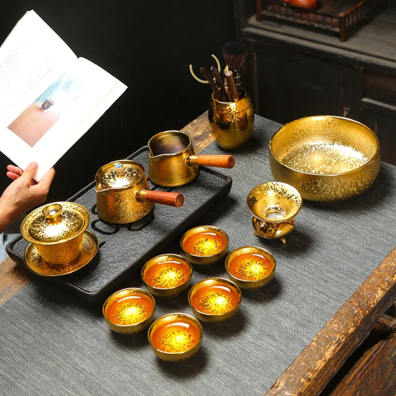 

New 24k Gold-plated Tea Set Luxury Kung Fu Tea Set Chinese Traditional Tea Set High-end Bone China Teapot And Tea Cup With Dish