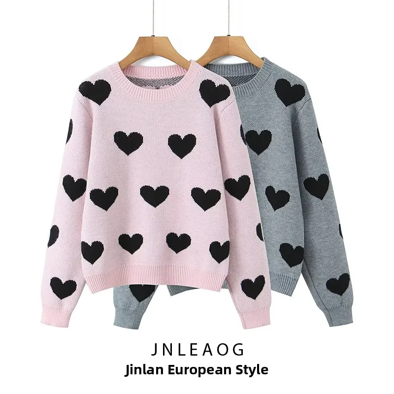 

JNLEAOG Autumn New Women's Faionable All-Match Design Love Heart Overhead Sweater Street Sle Loose Fit Long Sve round ...