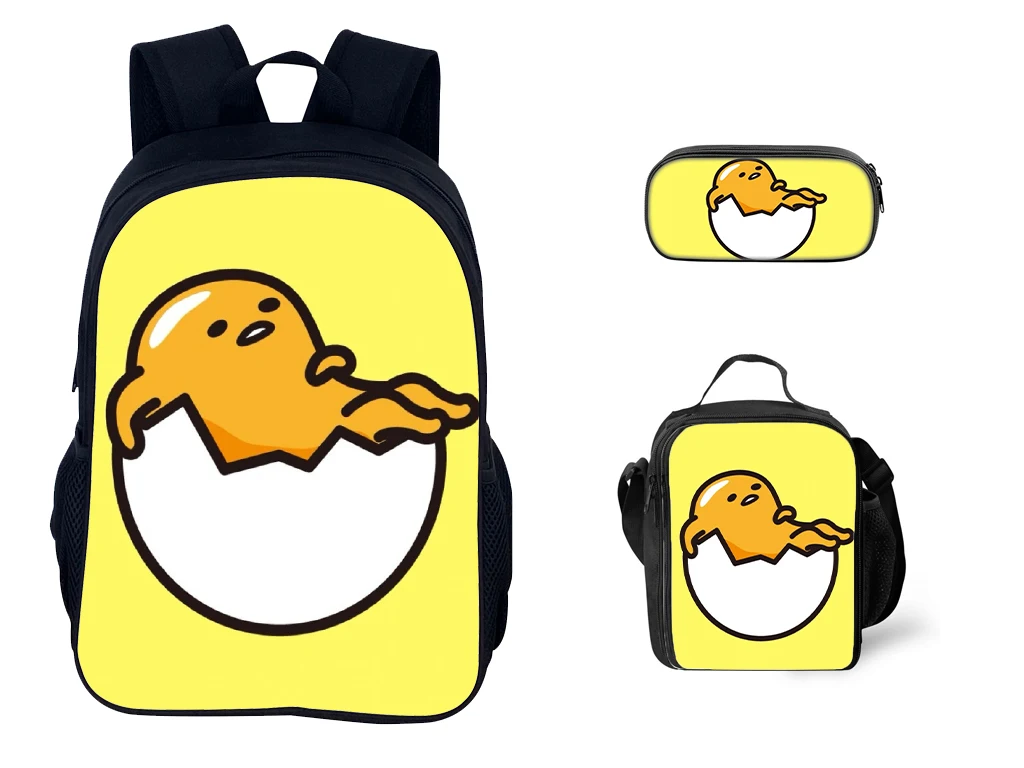 

Children Sanrio Gudetama Cartoon Backpack 3pcs Set Lightweight Rucksack Durable Schoolbag Lunch Bag Pen Bag for Kids