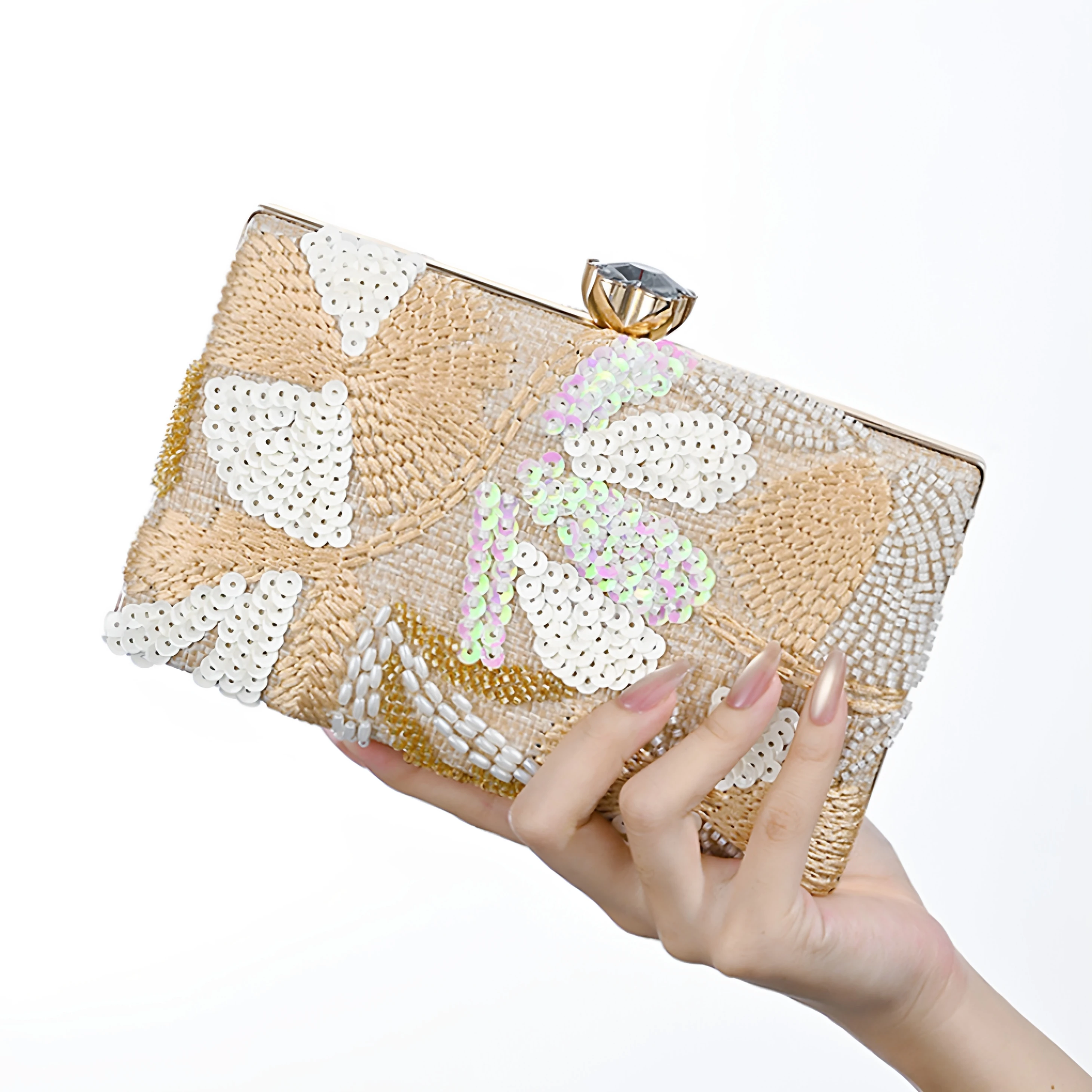 2026 New Evening Bag Embroidered Sequins Straw Woven Handbag Small Popular Clutch Bag Banquet Dress Bag Handbag Women