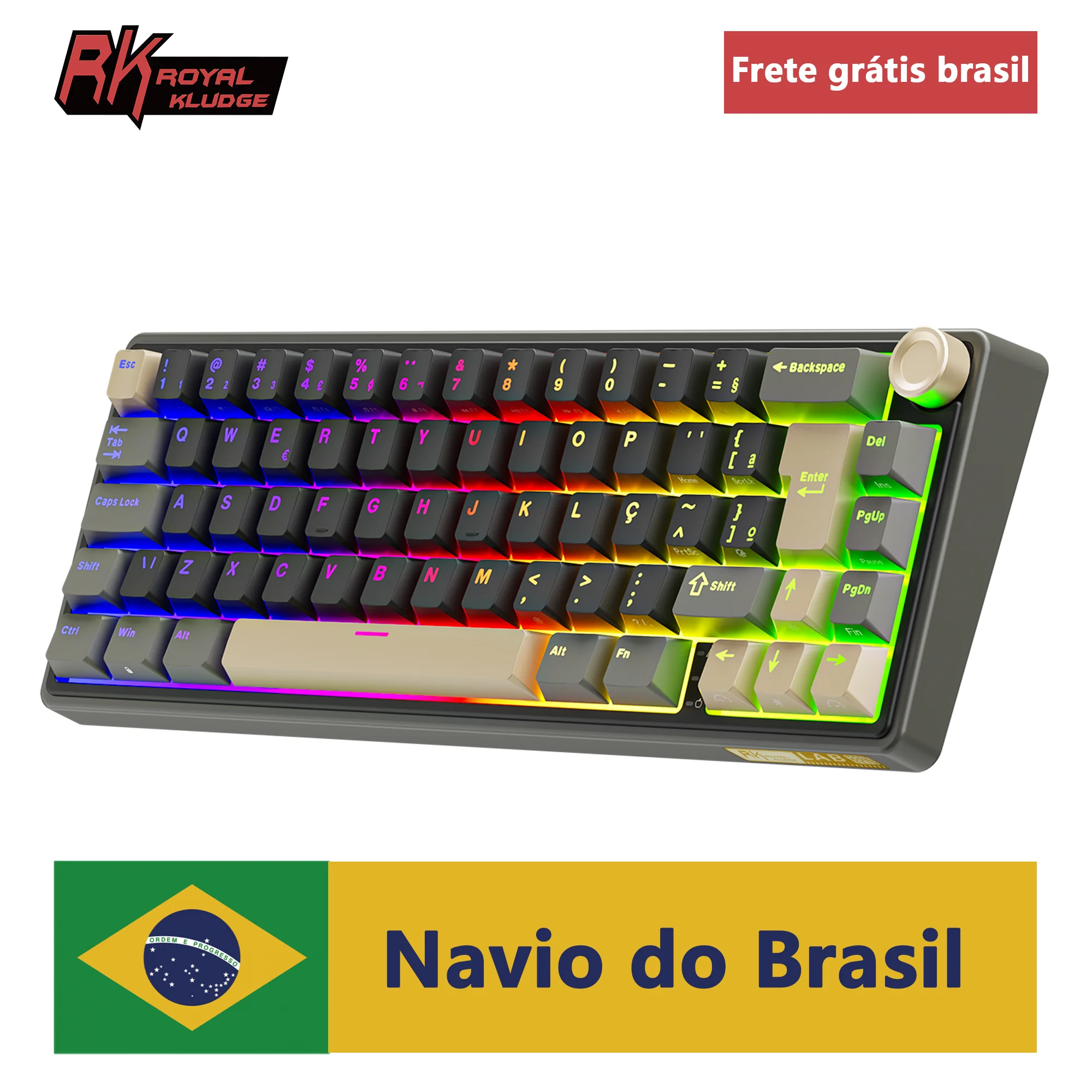 

Royal Kludge RK R65 Brazilian Portuguese Mechanical Keyboard Gasket Wired Hot-swappable 66 Key 65% RGB Backlit Gamer Keyboard