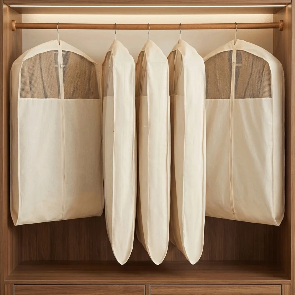Cotton Linen Clothes Dust Cover Visible Breathable Garment Bag Cover Dust-proof Thickened Hanging Clothes Storage Bag Women - view 3