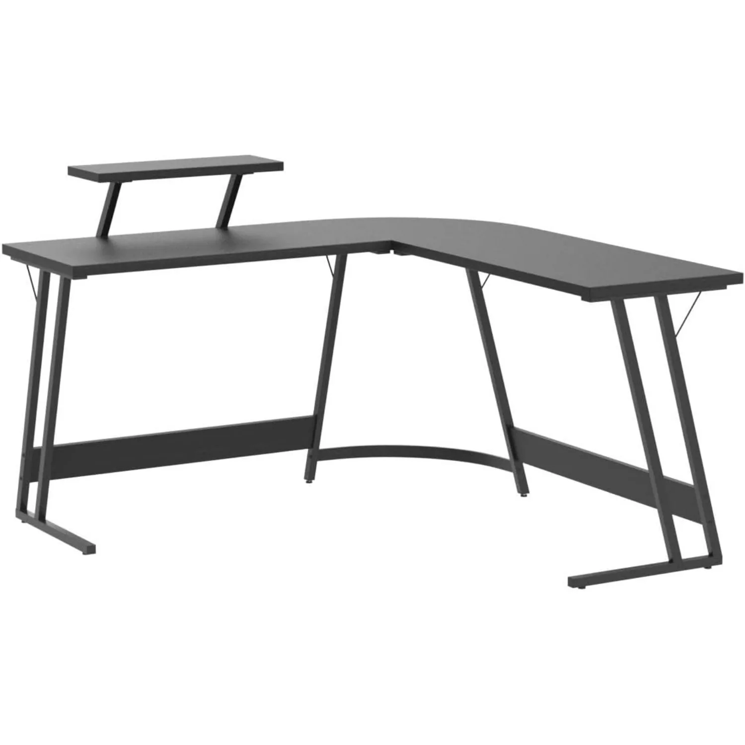 Shaped Gaming Desk Computer Corner Desk PC Gaming Desk Table with Large Monitor Riser Stand for Home Office Sturdy Writing