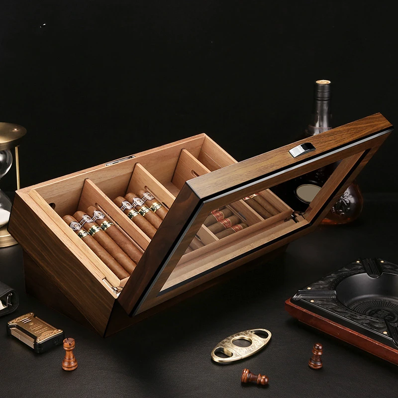 top clear window wood Humidor Cigar Box Travel Cigar Case orginizer Cedar Cutter smoking accessories storage portable