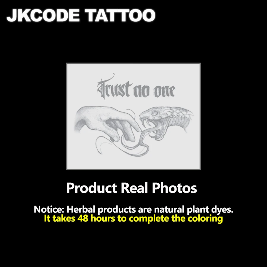 Naklejka tatuaż tymczasowy \"Trust No One Viper and I Neck Hand Rock Hip Hop Cool Style Herbal\", trwały, wodoodporny, utrzymuje się do 15 dni.