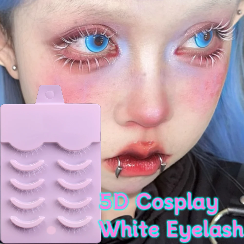 5 Paar Cosplay weiße Wimpern Make-up natürlich aussehende klare Wurzel weiß schwarz lange dicke Kreuz falsche Wimpern Augen Make-up-Tool