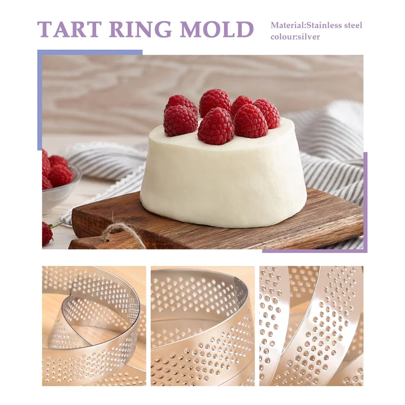 

2025 Trend20pcs Circular Tart Rings With Holes Fruit Pie Quiches Cake Mousse Kitchen Baking Mould Perforated Cake Mousse Ring 8C