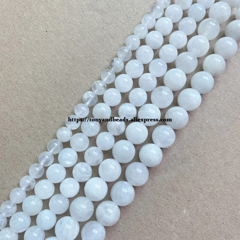 Genuine Semi-precious Natural A Quality Clear Blue Shine White Moonstone Round Loose Beads 15\