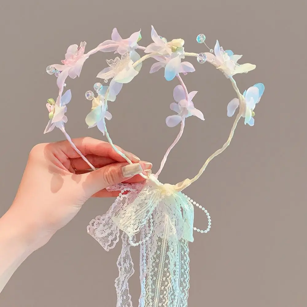 エレガントな蝶のリボンヘアバンド、キュートな韓国風プリンセスヘアフープ、甘い花の子供用ヘッドバンド