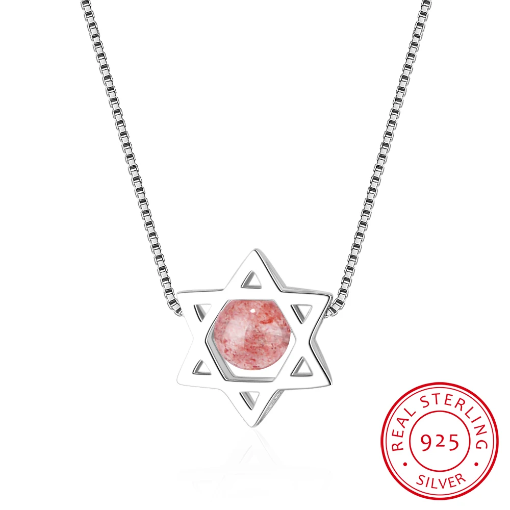 

Hot Sale Natural Strawberry Crystal Moonstone Star Necklace For Women Girl Simple 925 Sterling Silver Jewelry S-n257