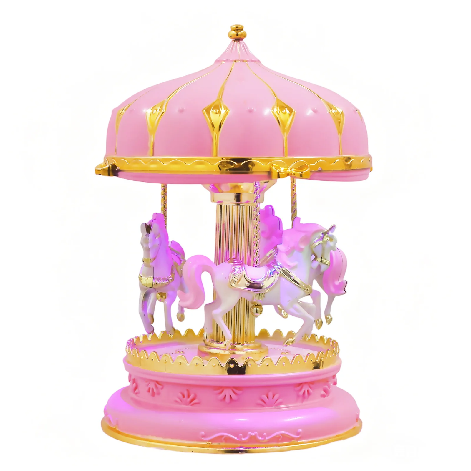 

Creative Music Box Pink Glittering Carousel Rotating Horse with Light Melody Desktop Ornament for Bedroom Romantic Decorative
