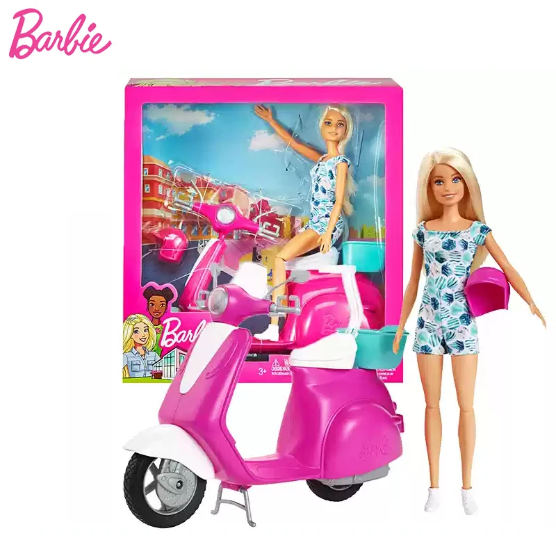 Original barbie loira boneca simulada motocicleta meninas brinquedos 1/6 bonecas capacetes roupas acessórios do veículo playset presente de aniversário