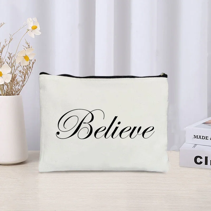 Shine Angel Cosmetic Case for Makeup Women Makeup Bag Positive Travel Toilet Storage Trendy Small Canvas Pouch Organizer Clutch