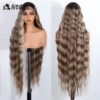 Peluca con malla frontal sintética Noble de 36 "", peluca dorada ondulada larga con parte de encaje para mujer, peluca con malla frontal, peluca de Cosplay Rubio degradado