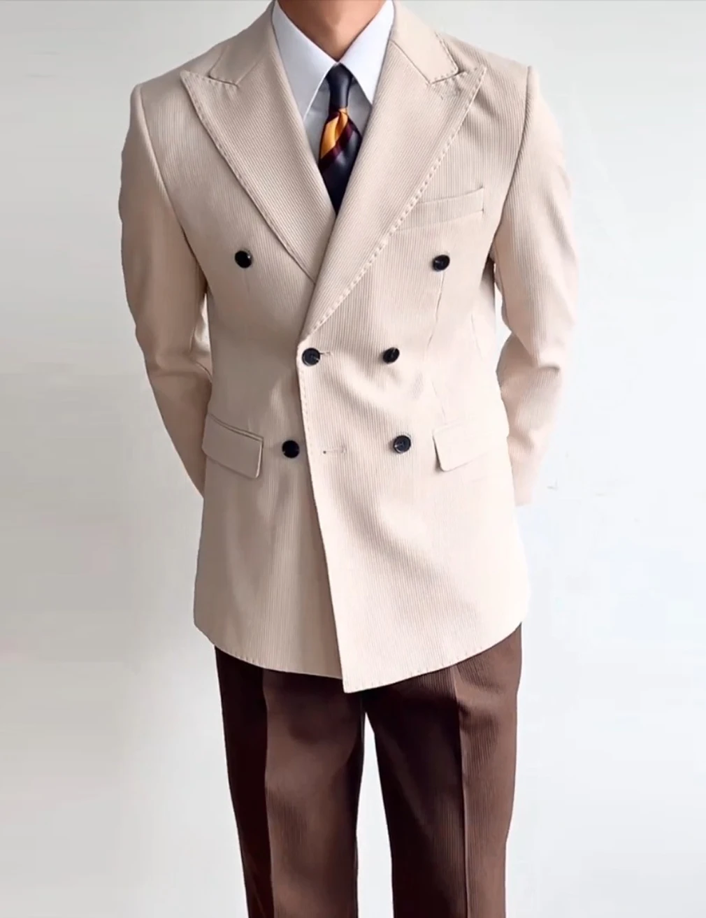 Outono britânico terno masculino casaco de veludo duplo breasted blazer negócios lazer fino ajuste homem jaqueta