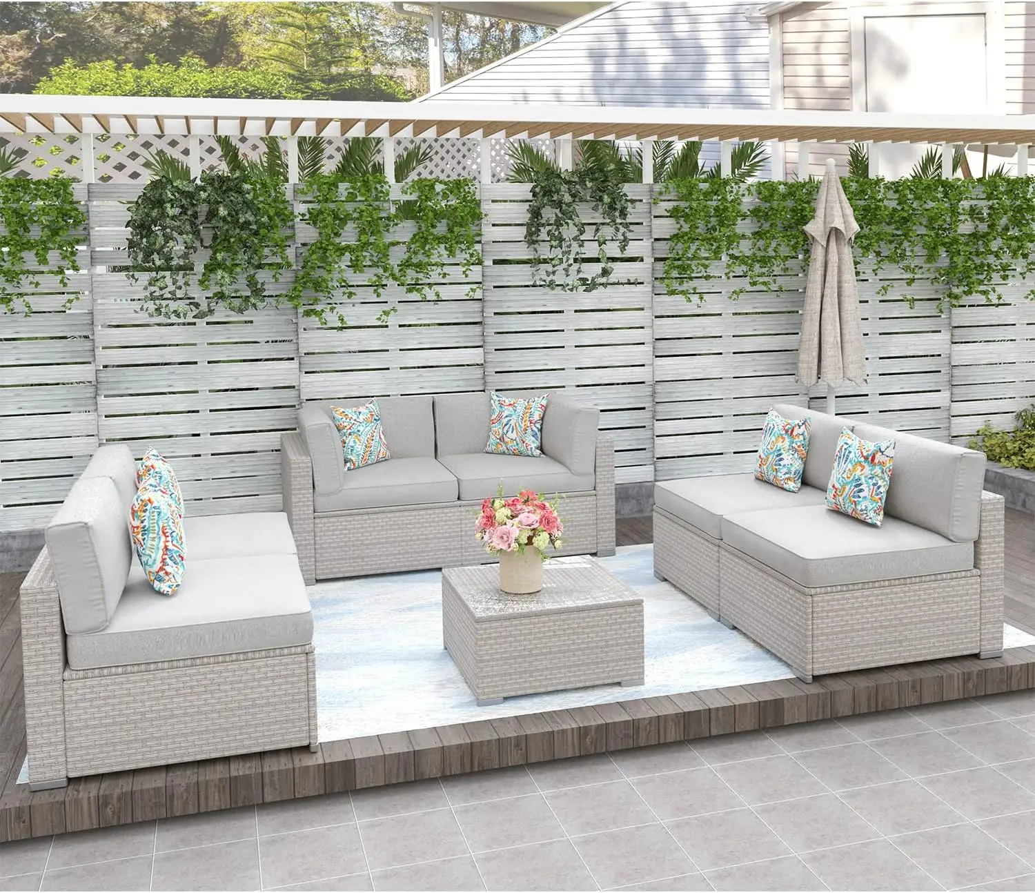 Outdoor Patio Furniture Set Outside Modular Sectional Sofa Set Outside L Shaped Couch Cushions,Pillows,Coffee Table Patio