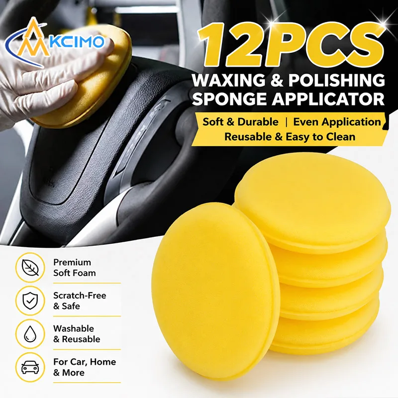 Car Wax Polishing Sponge Pads 12Pcs Round Foam Applicator Pads Auto Cleaning Waxing Detailing Accessories