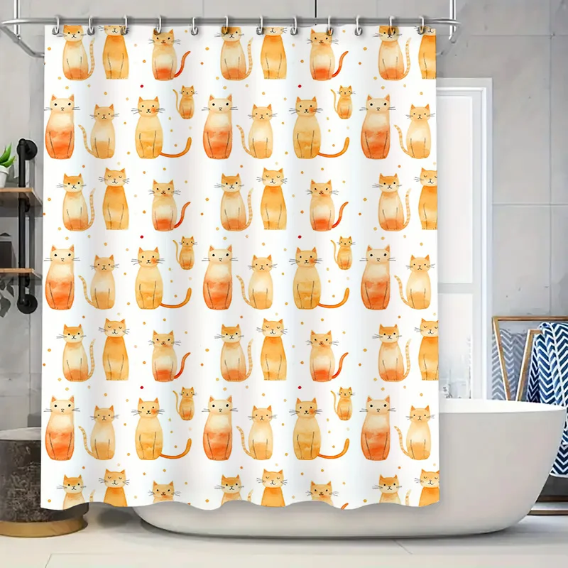 

Cat-themed shower curtain decor with watercolor design for bathroom accessories