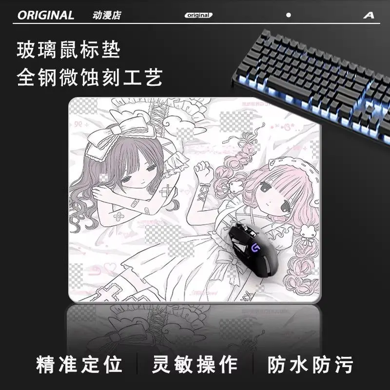 Japan Cute Girl's Heart Glass Mouse Pad Gaming Pad Smooth Frosted Surface Waterproof Desk Tempered Multiple 45x40 Size Optional