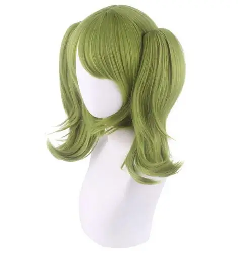 Women Synthetic Wigs Short Straight Green Ponytails Anime Cosplay Hair Heat Resistant Wig for Party