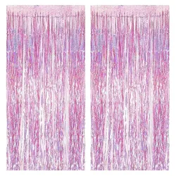 2Pcs Pink 2m Tinsel Curtain Girl Birthday Wedding Bachelorette Party Decoration Graduation Bridal Shower Tassel Background