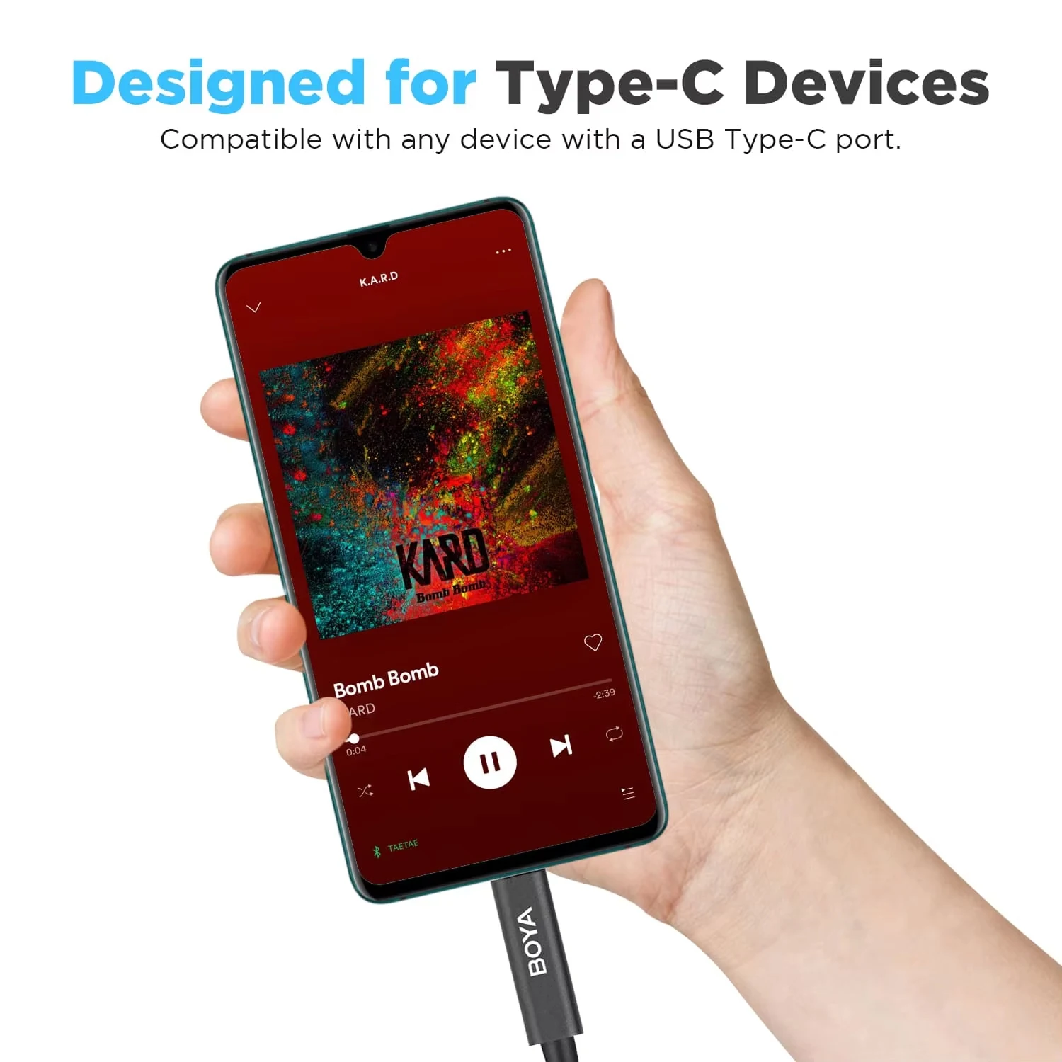 BOYA BY-K2 20cm Microphone Audio Adapter Cable 3.5 mm TRS (Male) to Type-c (Male) for Android PC Computer Laptop USB-C Devices