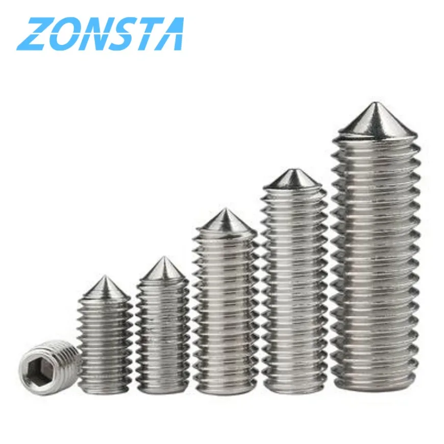 10pcs Hex Hexagon Socket Set Screws M2 M3 M4 M5 M6 M8 M10 M12 304 Stainless Steel Tapered End Grub Bolt Cone Point Grub Screw