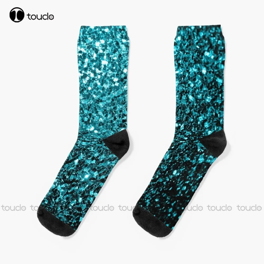 

Beautiful Aqua Blue Faux Glitter Sparkles Socks Pink Football Socks Unisex Adult Teen Youth Socks Personalized Custom