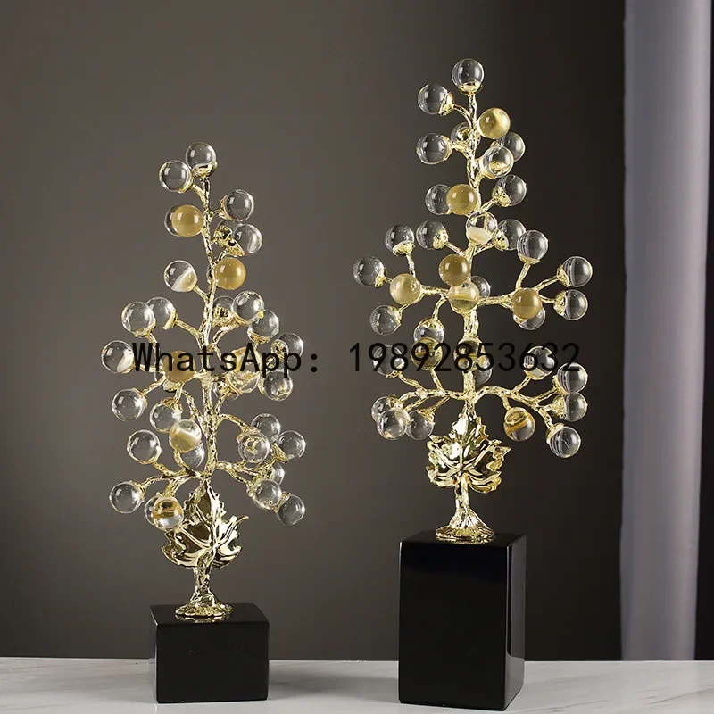 

x17Crystal Sculpture Colored Grape Vine Metal Handicraft Artificial Plant Sculpture Metal Figurine Home Decoration Accessories