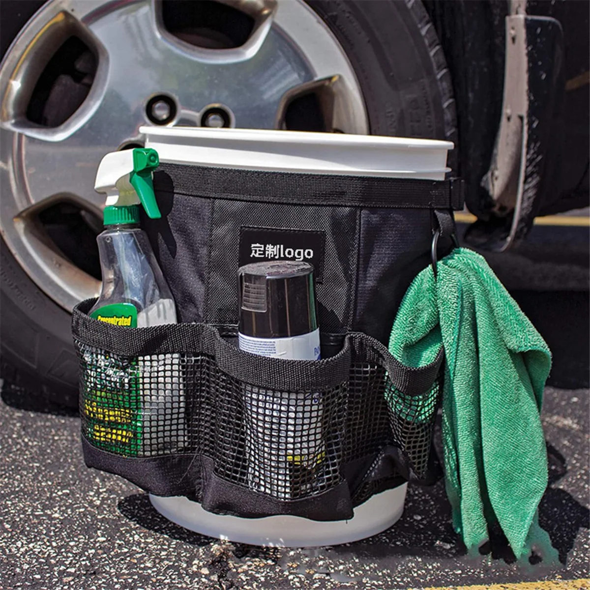 Bucket Storage Bag, Car Wash Bucket Carrier with Mesh Bag, 5 Gallon Cleaning Bucket for Cars, Gardening and Fishing Tool