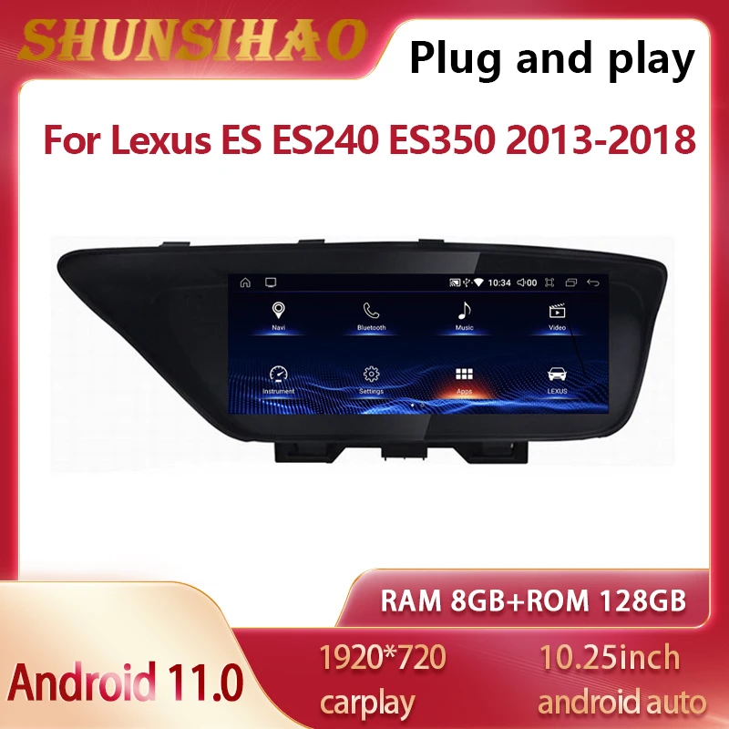 ShunSihao GPS navi  multimedia For 10.25 inch Lexus ES ES240 ES350 2013-2018 car radio carplay autoradio 128GB Android 11