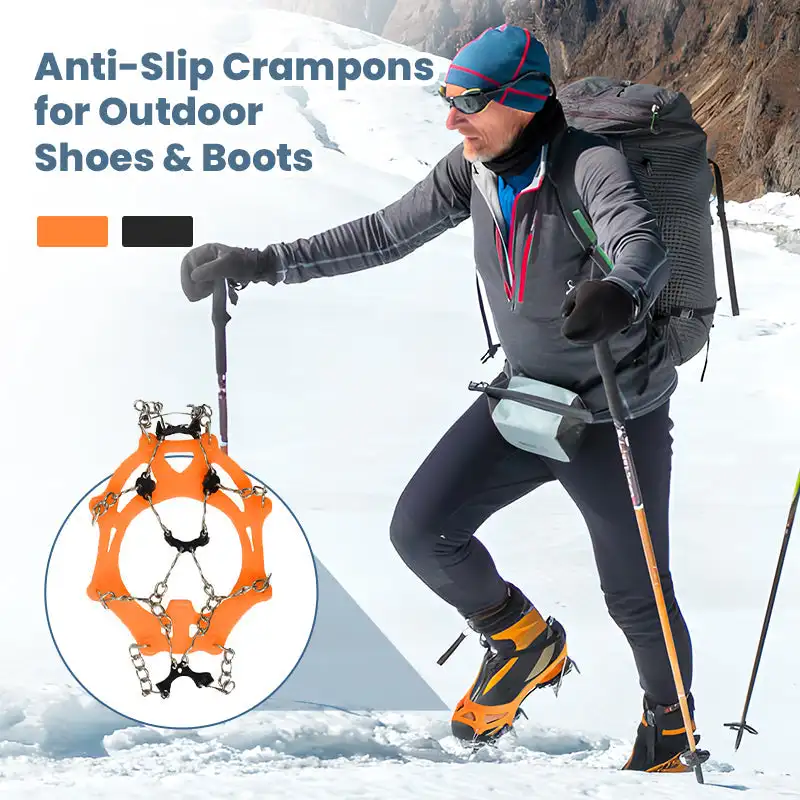 Ramponi antiscivolo per scarpe da esterno Stivali Spikes Ramponi Tacchetti da ghiaccio Trazione per scarponi da trekking Scarpe Donna Uomo Bambini Impugnature da neve