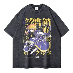 Anime Hunter X Hunter T-shirts Vintage Washed Phantom Troupe T Shirt Oversized Manga Killua Gon Chrollo Tops Tees Men 100%Cotton