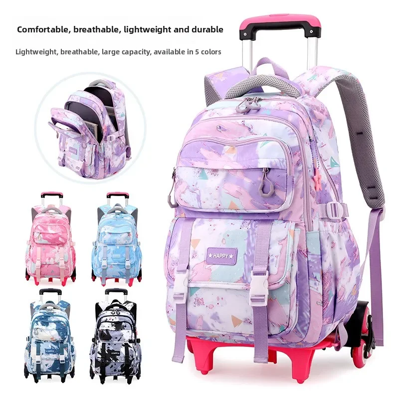 2025년형 바퀴 달린 책가방, 여학생용 롤링 백팩, 바퀴 달린 트롤리 책가방, 여행용 트롤리 가방