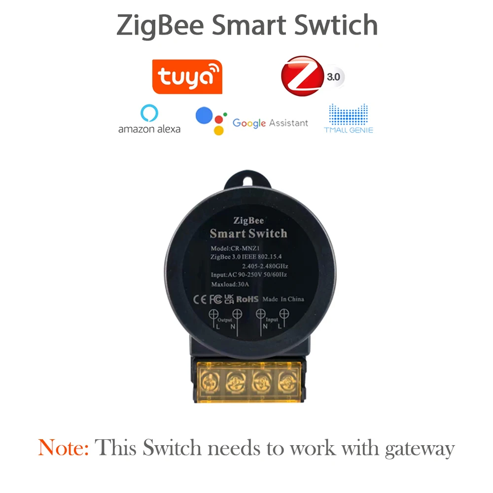 COLOROCK ZigBee Smart Switch Tuya/Smart Life App Work with Alexa and Google Home Voice Control 30A Voltage AC 90-250V