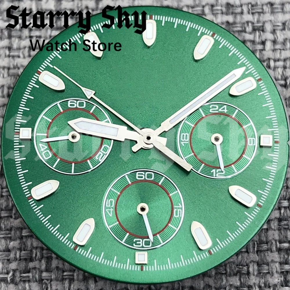السماء المرصعة بالنجوم 30 مللي متر مؤشر الفضة/الذهب الأخضر الباندا ساعة الطلب 6 دبابيس ساعة اليد مع الأخضر مضيئة مناسبة لحركة الكوارتز VK63 #3