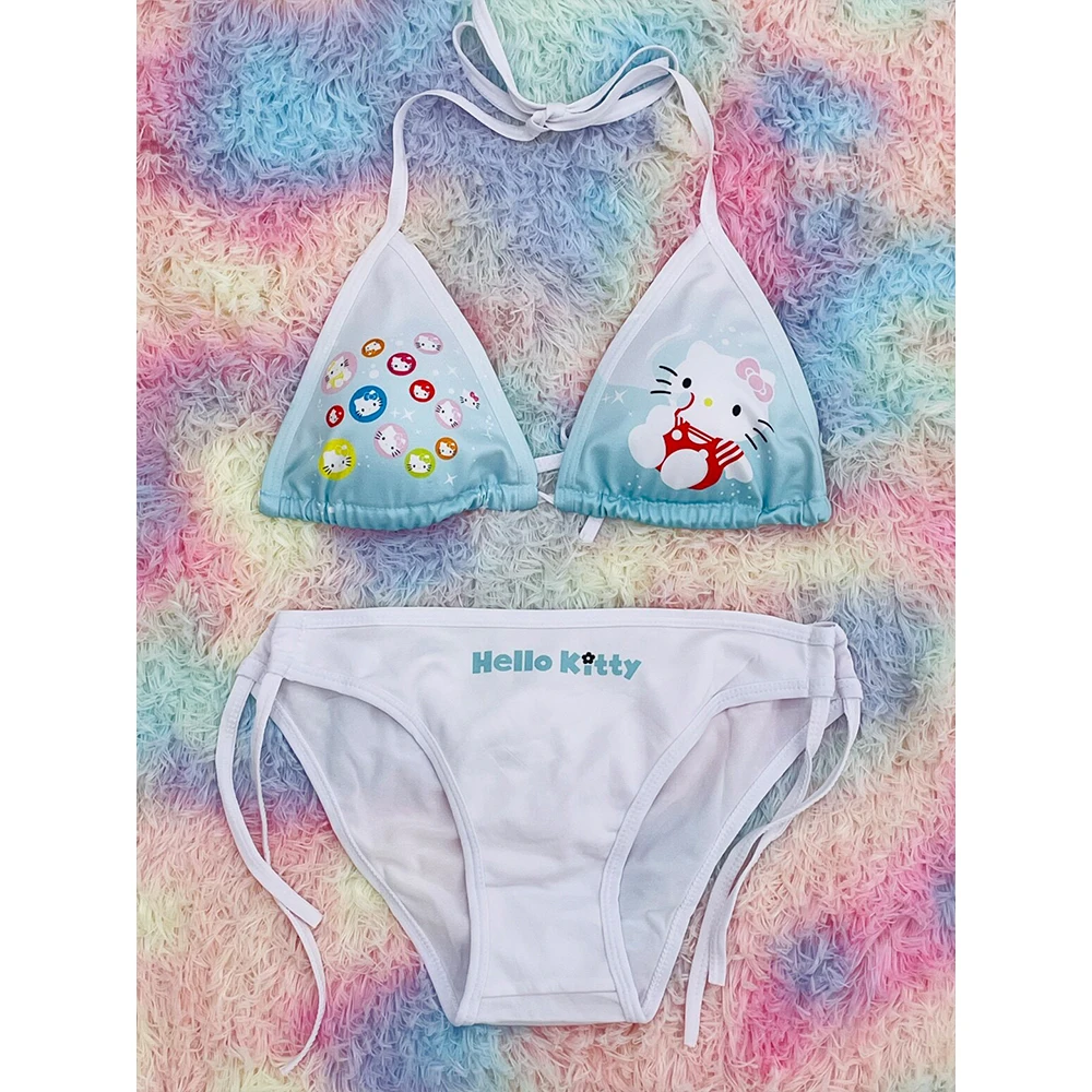 

Комплект бикини Kawaii Kitty для женщин и девочек, японский купальник, модный курортный пляжный костюм с градиентным цветом и мультяшным принтом для фотосессий и отпуска