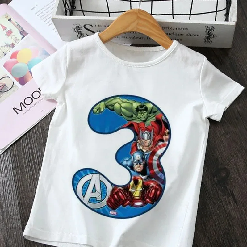 Marvel Hero Birthday Party Cartoon T Shirt Girls Children Tshirt Number 1 2 3 4 5 6 7 8 9 Spiderman Disney Graphic Kids Clothes