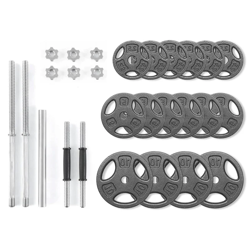 

100LB Cast Iron Weight Plates Set Dumbbells and Barbells Home Gym Equipment Durable Anti-Slip Spinlock Collars Fitness Training