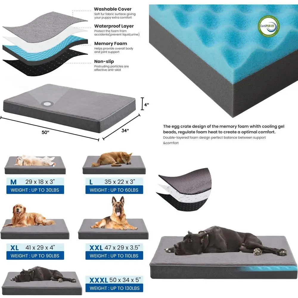 

XXL Orthopedic Cooling Dog Bed for Large Dogs with Washable Faux Fur Cover and Waterproof Liner