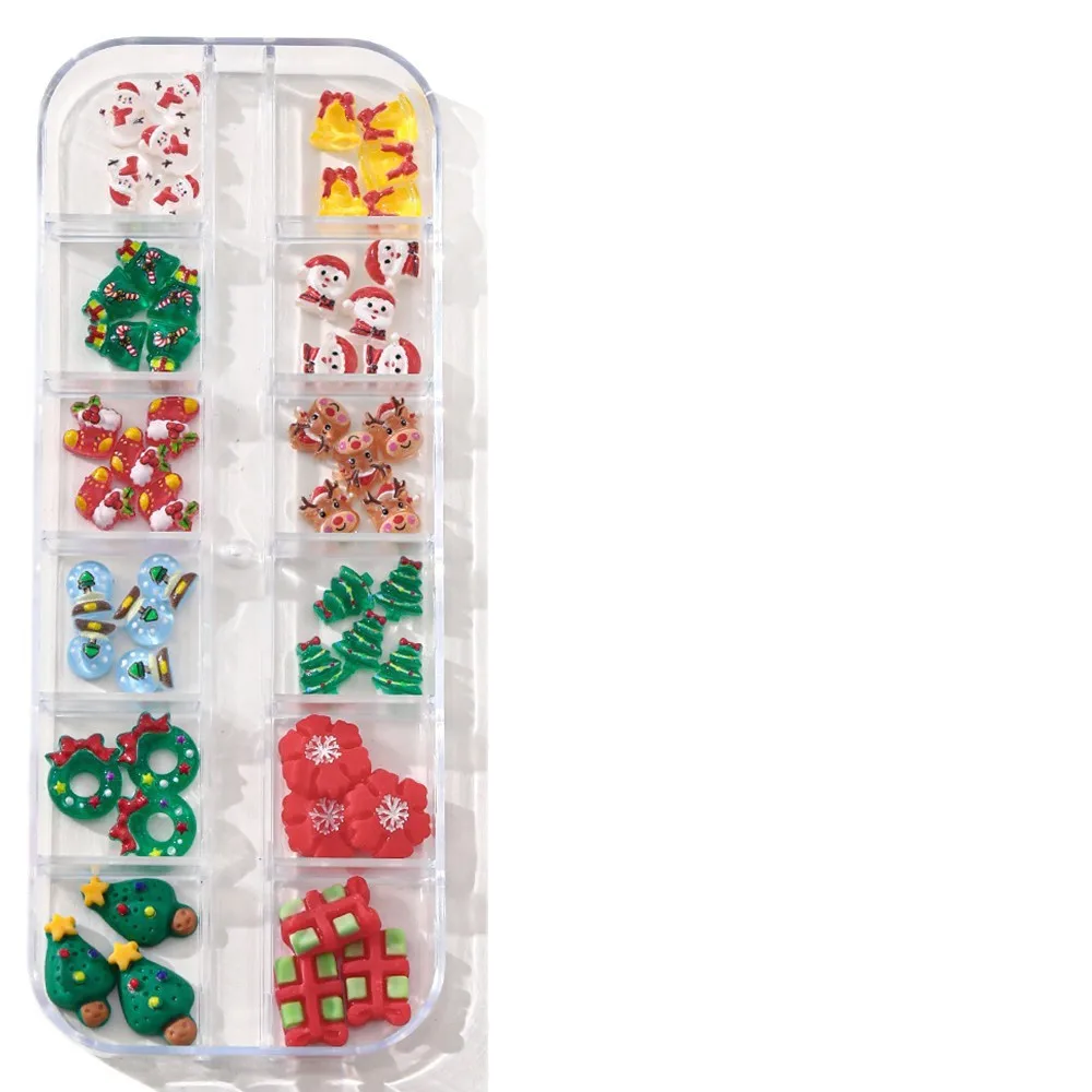 Ciondoli natalizi per nail art, decorazioni per unghie con pupazzo di neve con renna di Babbo Natale 3D, strass festivi per manicure fai da te