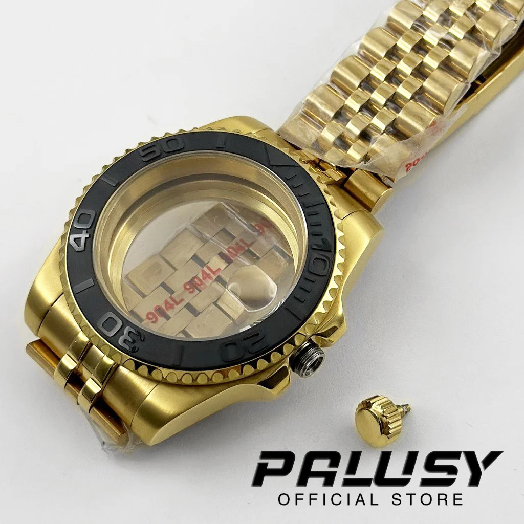 Золотой 40 мм, черный керамический безель для дайвера, водонепроницаемый, подходит для NH34 NH35 NH36 ETA2824, механизм, сапфировое стекло, корпус для часов, скользящая застежка