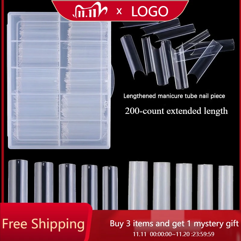 

200 шт./кор., удлиненные бамбуковые кончики для ногтей, C-образная водопроводная труба, удлиненная длина, французские наращивания с половиной покрытия для декора ногтей