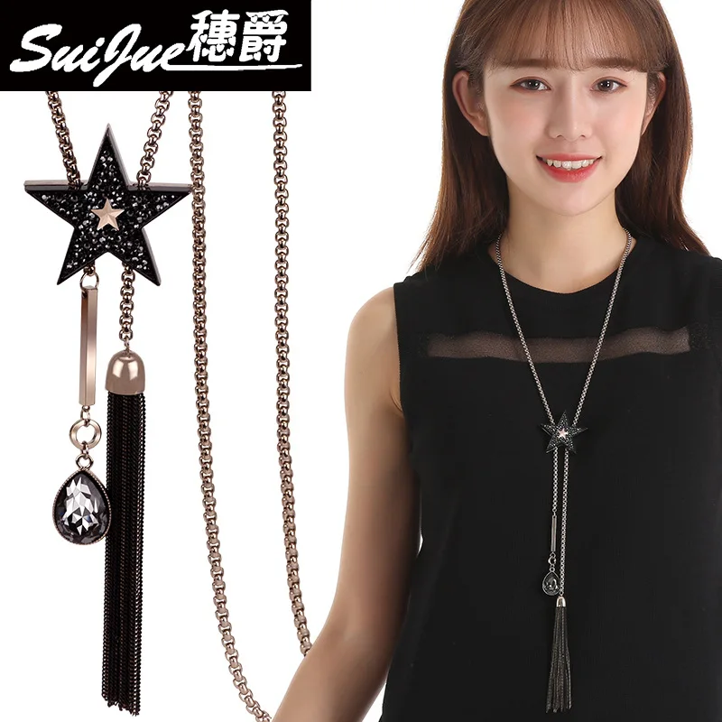 Nuovissima collana a stella lunga con catena maglione stella a cinque punte con nappa alla moda