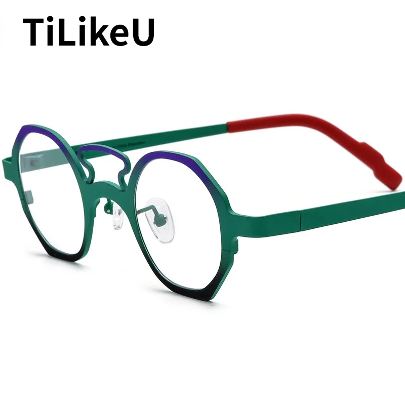 

Designer niche pure titanium eyeglass frame retro literary high-quality women polygonal square optical prescription glasses men