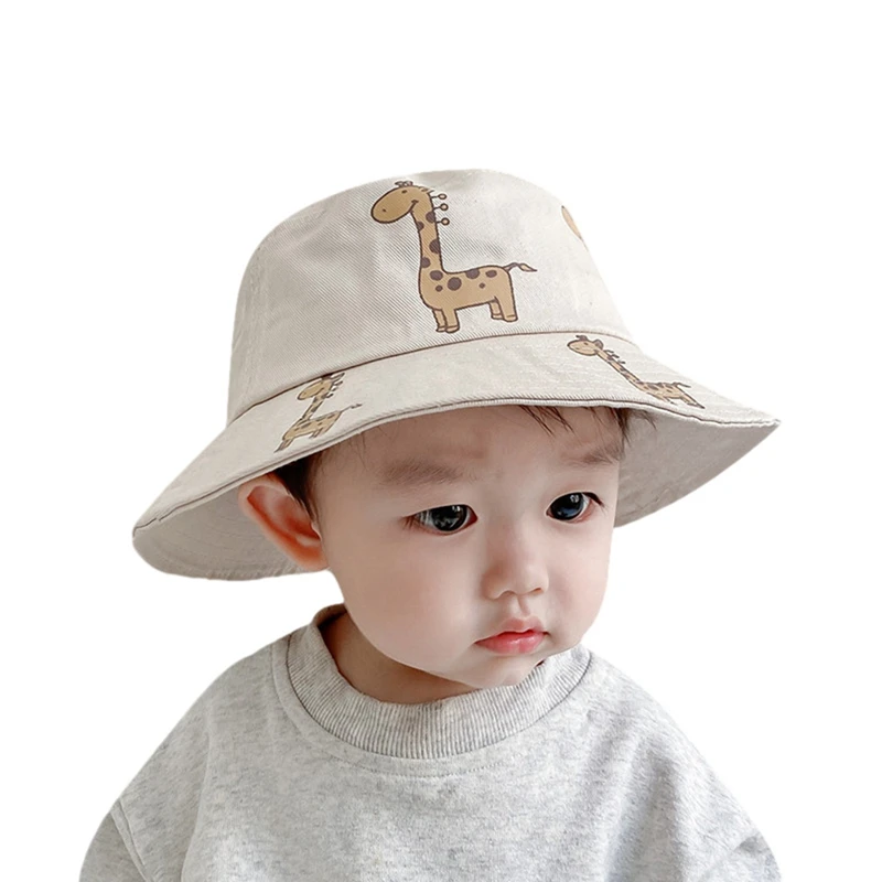 Cute Cartoon Printing Baby Bucket Hat With Ears Boy Girl Baby Cotton Bucket Hat Children Sunscreen Outdoor Caps Kids Caps 3-12M