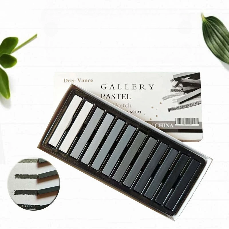 12-color Gray System Color Powder Stick Chalk Strong Coverage Stackable Colors for Sketch Painting Creation Illustration Design