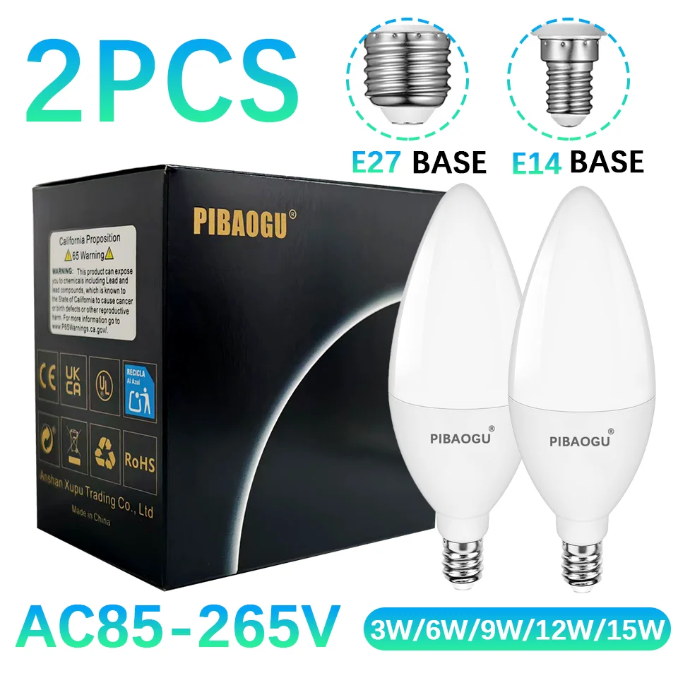 

2PCS LED Candle Bulb Light Bulb AC85-265V E14 E27 LED Candle Bulbs LED Chandelier Lights Energy Saving Lamp For Home Living Room