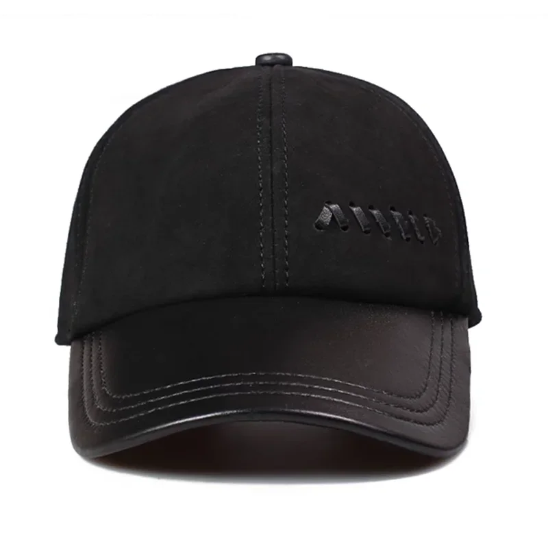 New Spring Men's Real Genuine Pig Leather Baseball Cap Hat Winter Warm Caps Hats Men Wome Black/Coffee