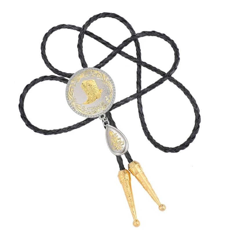 HX6F Comfortable Adjustable Bolo Tie Carved Charm Western PU Cord Unisex Item